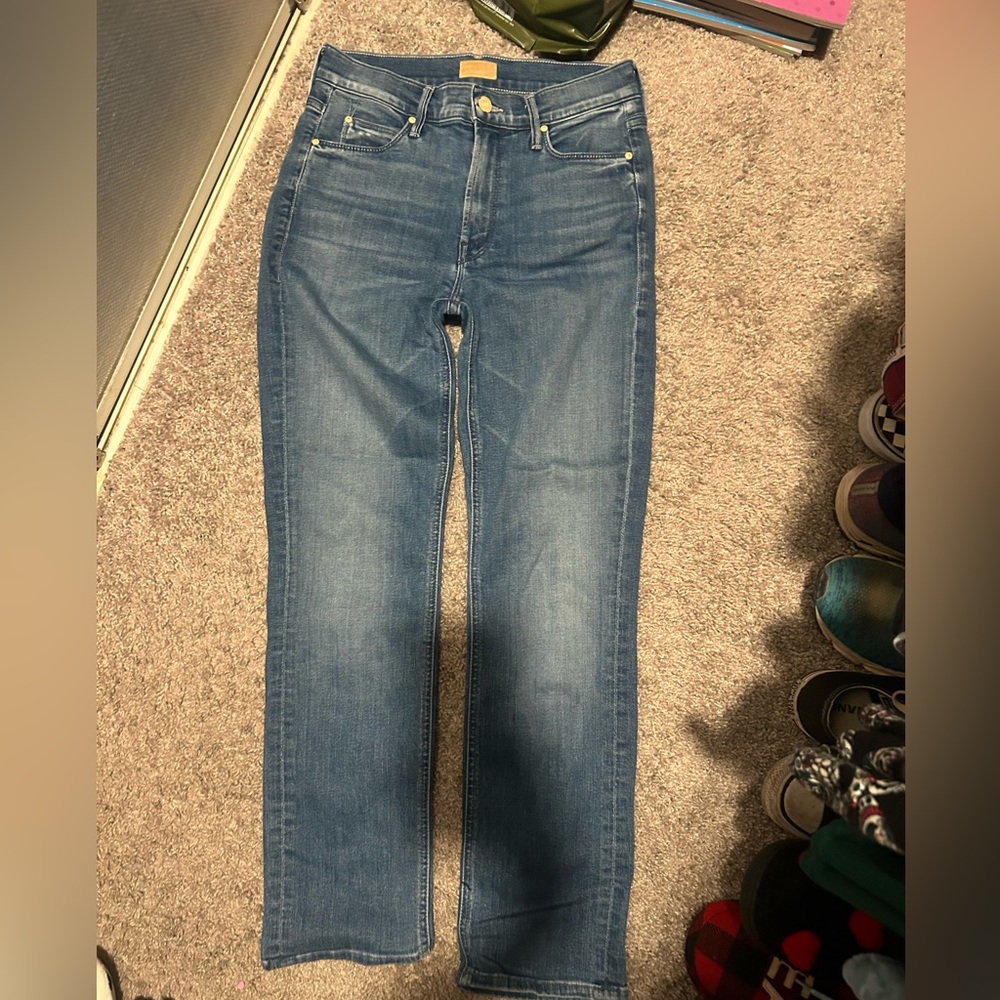 MOTHER Straight Leg Jeans in Medium Blue Wash